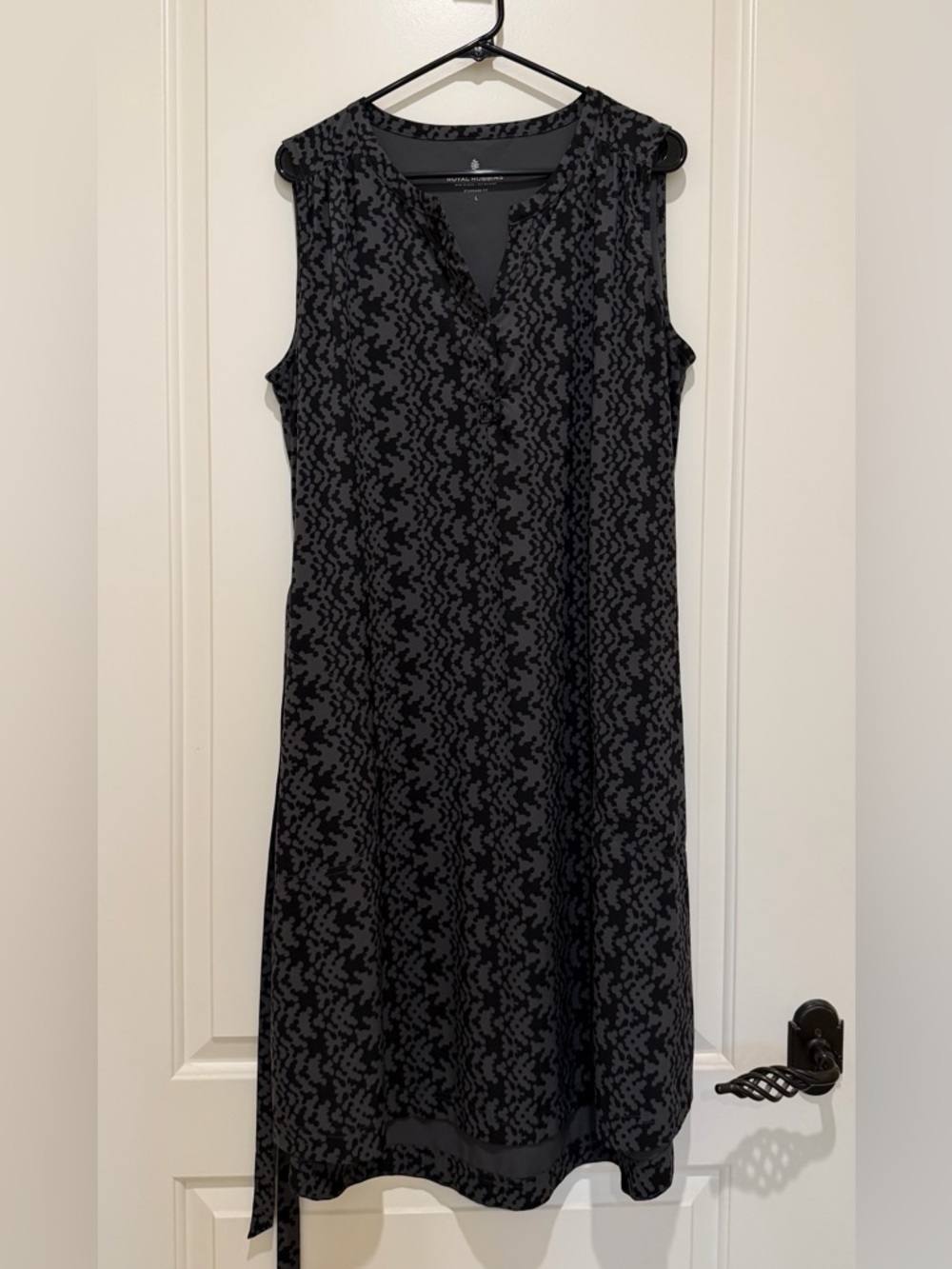 Royal Robbins Black and Gray Patterned Midi Dress Large